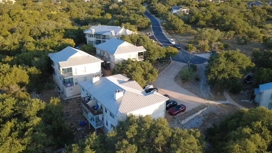 Aerial of Baycliff Apartments and its quiet private drive in the Texas Hill Country