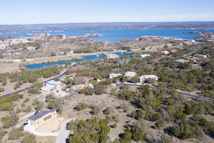 Panoramic aerial view of Lake LBJ from Baycliff Apartments